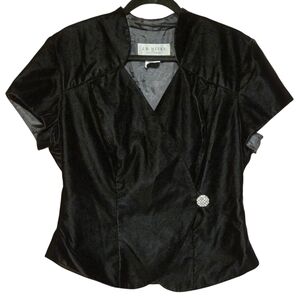 Y2k J.R. Nites Black Velvet Women's Top With Jeweled Button Detail